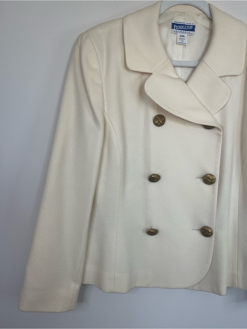 Vintage Pendleton Ivory Wool Double Breasted Blazer Jacket 12 Winter White - Picture 7 of 13